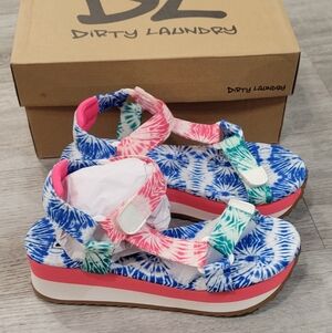 Dirty Laundry Colorful Tie-Dye Platform Sandals - Blue/Pink/Green